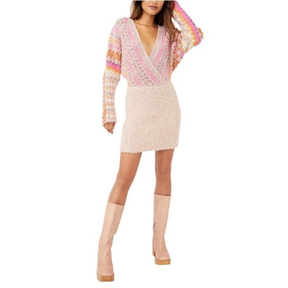 Free People Forever Fair Isle long sleeve knit sweater dress L - Picture 7 of 7